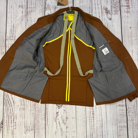 Descendant of Thieves Brown Wool Blend Blazer L Limited 247 Gold Buttons - Picture 6 of 14